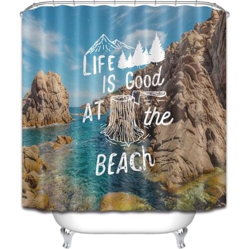 72'' Bathroom Waterproof Fabric Shower Curtain Polyester 12 Hooks Bath Accessory Sets Life Is Good On The Beach Sea Bay Mountain