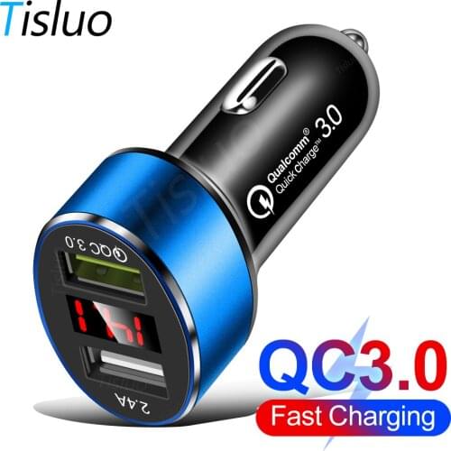3A Car Charger Mobile Phone Fast Charging Adapter in Car with LED Display For iPhone 8 XS Quick Charge 3.0 Dual USB Car-Chargers