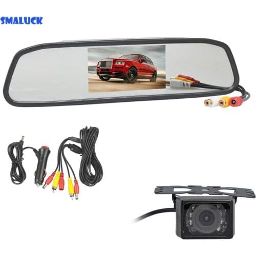 SMALUCK 4.3" Car Rearview Mirror Monitor + IR Night Vision Backup Reverse LED HD Camera Car Rear View Camera Auto Parking System