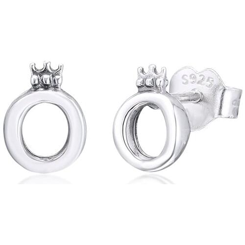 Crown Letter O Design Stud Earrings for Women 925 Sterling Silver Jewelry Signature Stamped Girls Earrings 2019 Jewelry Autumn