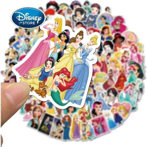 100 Pieces/Set Not Repeating Disney Princess Sticker Cartoon Belle Ariel Elsa Graffiti Waterproof Laptop Skateboard Stickers