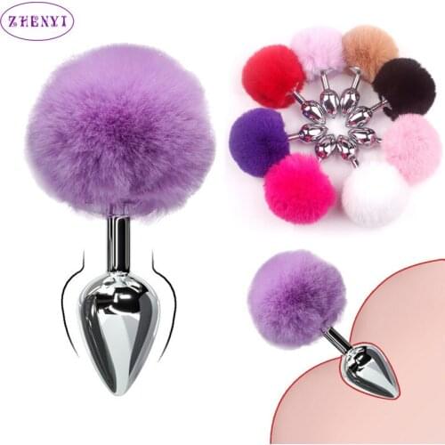 2021New Plush Rabbit Tail Metal Anal Plug Toy To Increase The Couple‘s Sex Products