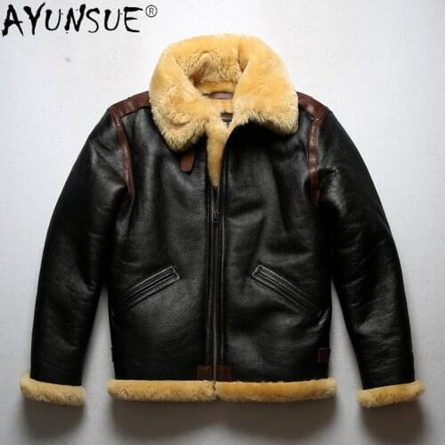 AYUNSUE Genuine Sheepskin Leather Jacket Men Clothing 2020 Winter Clothes Real Sheep Shearing Jackets Chaquetas Hombre LXR909