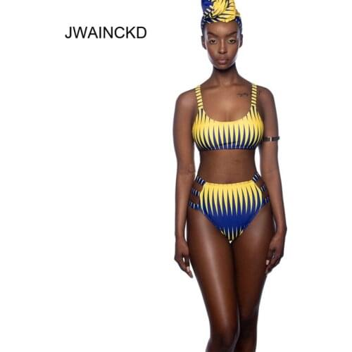 JWAINCKD Bikini 2019 New Women African Print Swimwear Women Push-Up Padded Bra Swimsuit Beachwear Lady High Waist Vintage Ethnic