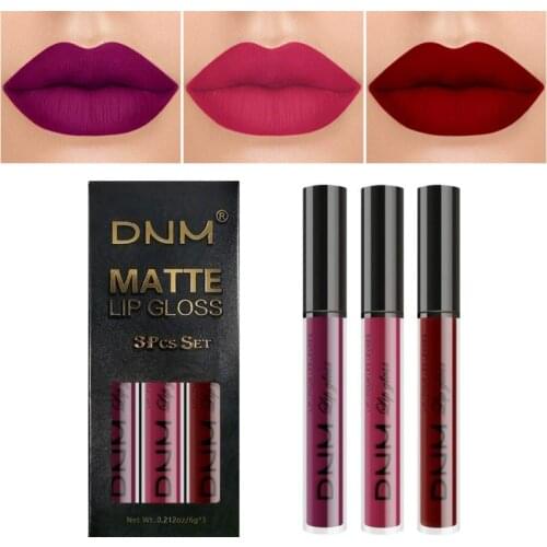 DNM 3PCS Nude Lip Glaze Velvet Matte Liquid Lipstick Waterproof Long Lasting Silky Lip Gloss Lip Tint Sexy Red Lip Makeup TSLM2