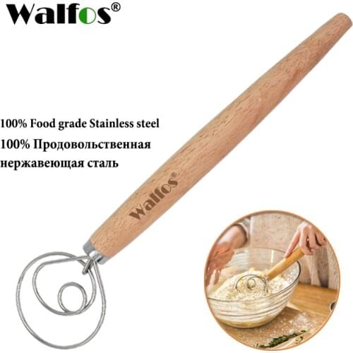 WALFOS Stainless Steel Danish Dough Whisk Blender Cake Bread Pastry Dough Mixer Stick Egg Beater Tools Baking Pastry Blender