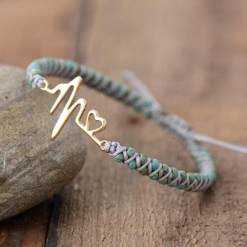 EEG Heart Charm Bracelets Small Beads String Braided Strand Couples Bracelets Friendship LoversBracelet Bijoux Jewelry Wholesale