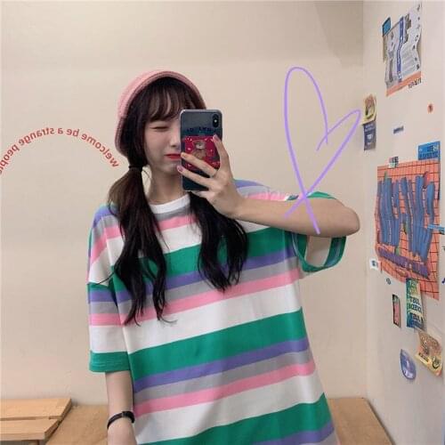 Short-sleeved Y2k Aesthetic T-shirt Summer Vintage Students Loose Kawaii Harajuku Streetwear Graphic T Shirts Women Fashion Tops