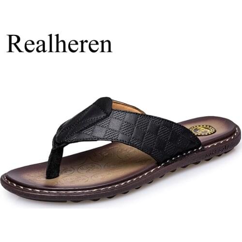Summer Beach Flip Flops Men Leather Luxury Slippers Tong Outdoor Casual High Quality Flats Breathable Shoes Chanclas New 2021