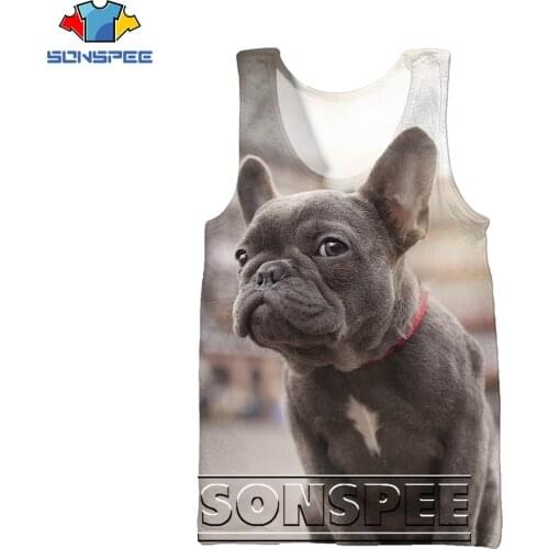 SONSPEE 3D Printing Bulldog Dog Animal Summer Sleeveless Vest Men/women Fashion Cute Hip-hop Personality Sports All-match Casual