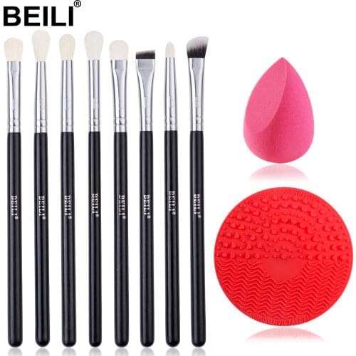 BEILI Makeup Brush Set with Beauty Makeup Sponge and Makeup Brush Cleaner Pad Foundation Eyeshadow Make Up Brushes Kit(8+2pcs)