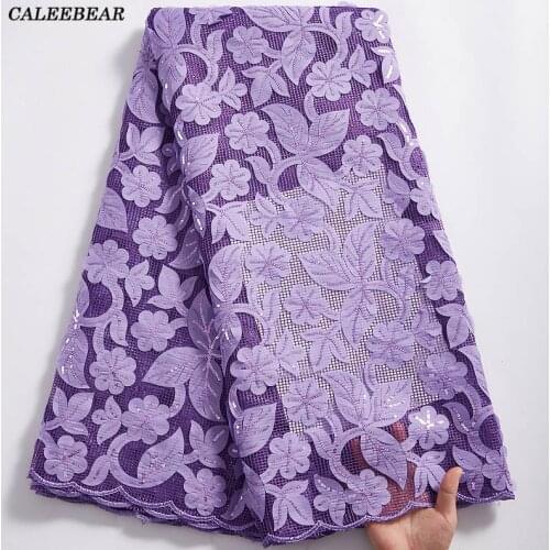 2021 Latest Purple 3D Flowers Net Lace Fabric With Sequins High Quality Fashion French African Mesh lace Fabric For Party S2337