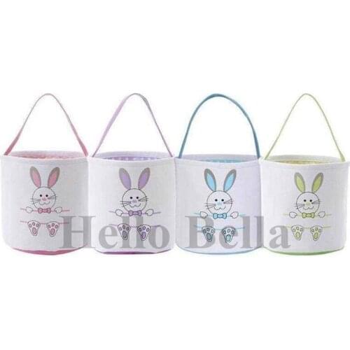 Wholesale Easter Bunny Basket for Kids Canvas Cotton Personalized Candy Egg Basket Rabbit Buckets with Tie Gifts Bags for Easter