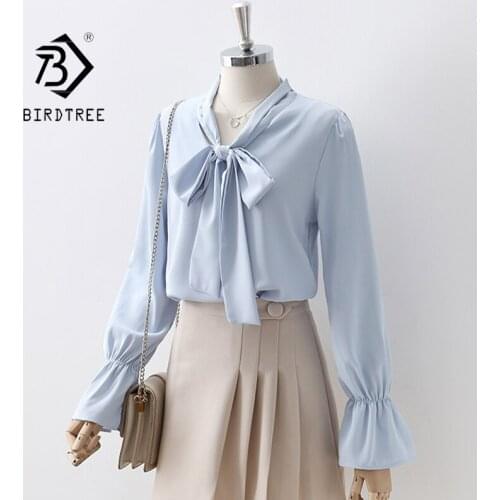 Autumn Women White Shirt Vintage Lantern Sleeve Chiffon Blouse V-Neck Elegant Office Wear Lady Fall Spring Basic Tops T17618F