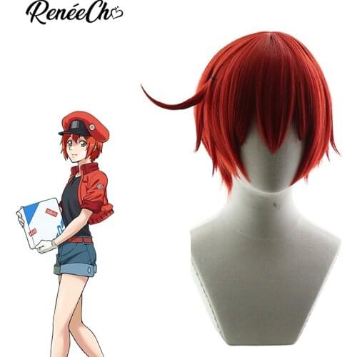 Cells At Work Cosplay Red Blood Cell Wig Seqkeqkyuu Hair Red Synthetic Wig Short Hair Anime Cosplay
