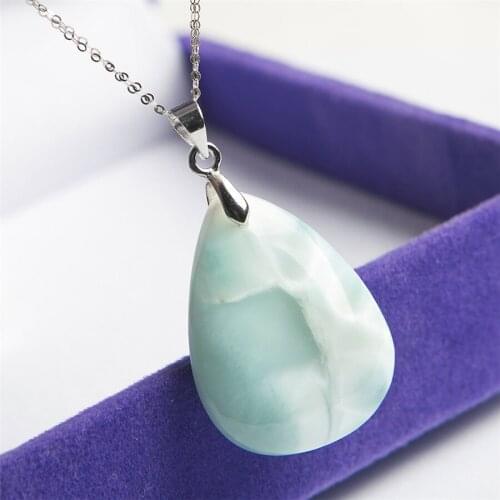 Genuine Natural Blue Larimar Stone Teardrop Bead Water Patter Woman Lady Crystal Suspension Pendant 27*23*6mm