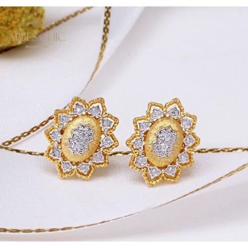 Real Gold Plated Blossoms Flower Earrings 925 Sterling Silver Iconic Micro Paved CZ Stud Earring Renaissance Jewelry C11E4S25262