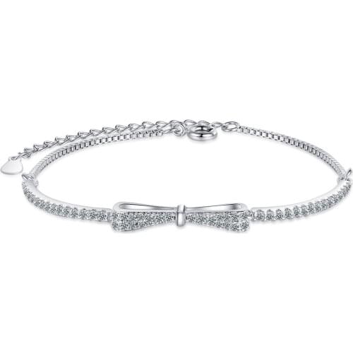 Simple Female Bracelet 925 Sterling Silver Bownot Inlaid Zircon Bracelet for Women Girl Wedding Jewelry Girlfriend Gift Pulseira