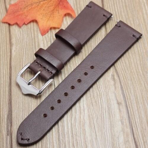 Genuine Leather Vintage Watchbands 18mm 20mm 22mm Dark Brown Cowhide Strap Stainless Steel Polished Buckle