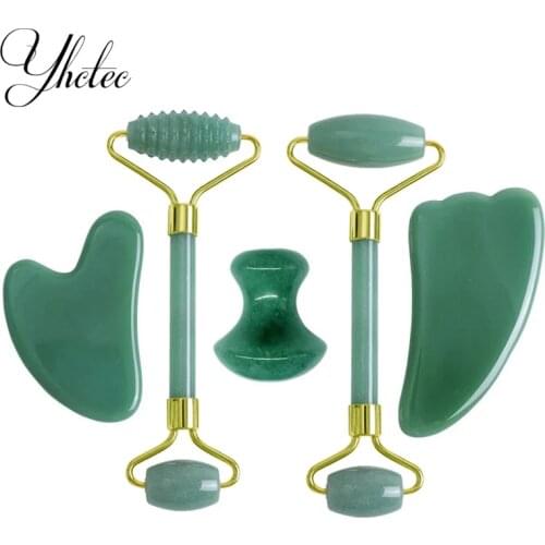 Aventurine Face Massage Jade Roller Gouache Scraper Natural Gouache Stone Reduce Wrinkles Stretch Skin Gua Sha Jade Roller Tools