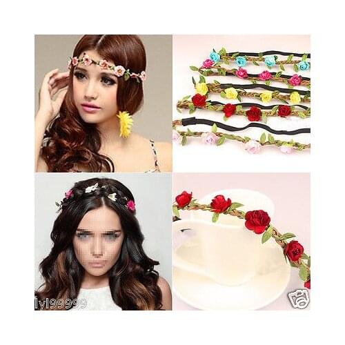 Handmade Floral Crown Rose Flower Headband Hair Garland Wedding Headpiece Decorative Flowers Wreaths
