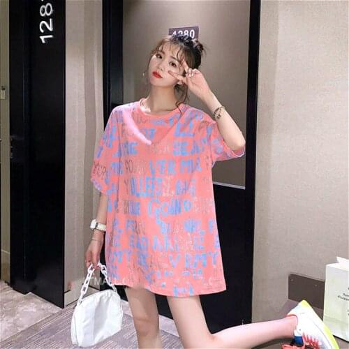 Sexy Women Long T Shirt Printed Tops Casual Loose Ladies O-neck Cool T-Shirt Female Tshirt Summer Tee Befree Plus Size