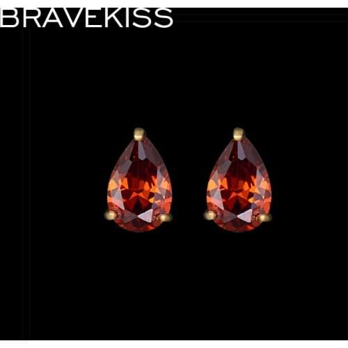 BRAVEKISS big crystal water drop piercing studs earrings for women red zirconear studs jewelry pendientes bincos mujer BUE0149