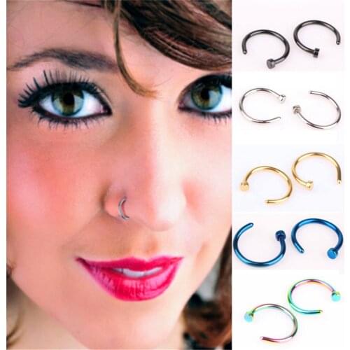 Black Fake Goth Punk Lip Ear Nose Earrings for Women Clip Round Earring Fake Septum Piercing Nose Earrings A341 Stainless Steel