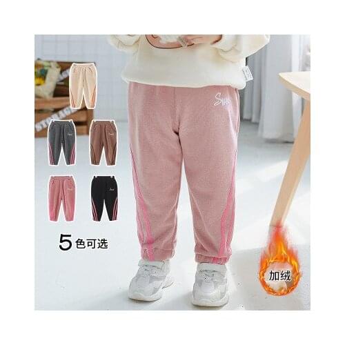 2020 Childrens Trousers Autumn Winter New Baby Girls Plus Velvet Pants Winter Baby Casual Sport Pants Kids Striped Jogging Pant