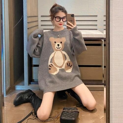 Sweater Women Loose Outerwear Autumn Korean Cute Cartoon Bear Casual Pullover Sweaters Soft Girl Kawaii Long Sleeve Knitted Tops