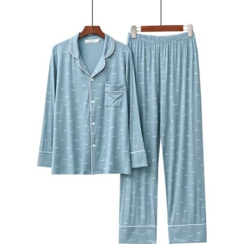 Loose home service 2020 spring and autumn printing modal pajamas women lapel trousers long sleeve two-piece soft pajamas pijama