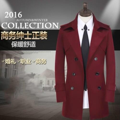 Mens trench coats man short coat men double breasted clothes slim fit overcoat long sleeve spring autumn new designer wine red