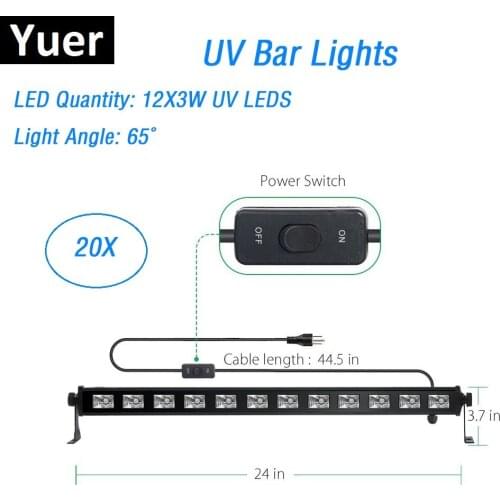 UV LED Bar Black Lights 12X3W Wall Wash Lights For Halloween Glow Party Hotel Club DJ Stage Blacklight Dorm Party Black Color