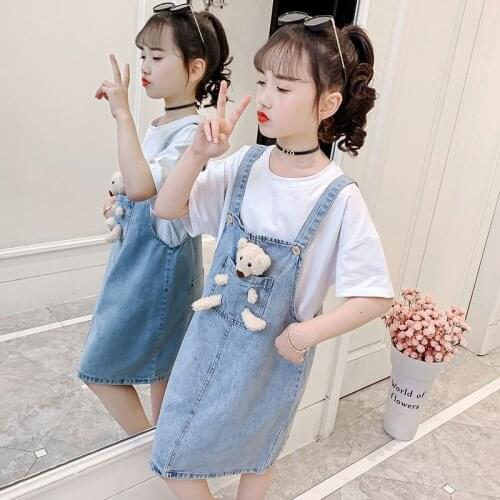 10 11 12 13 14 Years Old Summer Child Big Kid Girl T-shirt Overalls Jeans Denim Set Baby Clothes Jumpsuit Rompers Dungarees Suit
