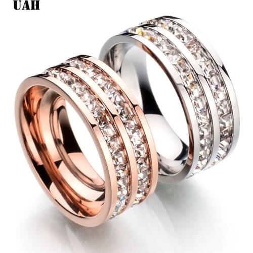 UAH Women Wedding Engagement Ring Stainless Steel Top Quality Crystal Women Jewelry Big collection
