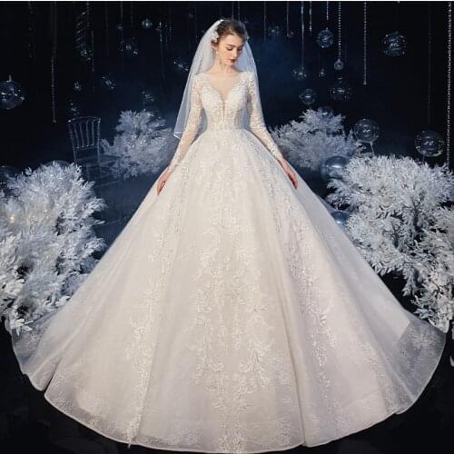 Fashion Elegant Lace Embroidery Floor Length Wedding Dress Real Image Ball Gown O Neck Beautiful Plus Sizes Vestido De Noiva