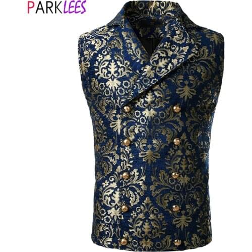 Mens Luxury Brocade Paisley Floral Double-Breasted Suit Vest Victorian Gothic Steampunk Waistcoat Men Chalecos Para Hombre 2XL