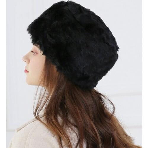 Winter Thicken Warm Faux Rabbit Fur Hat Russian Outdoor Ski Cap Fashion Soft Comfortable Women Casual Pure Color Beanies Gift