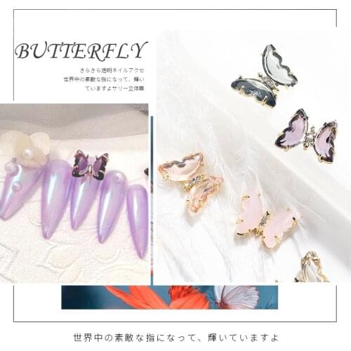 1pc Holographic Glass Crystal Butterfly Nail Art Jewelry Diamond Glass Alloy JewelryDIYnail Art Decoration Accessories Wholesale