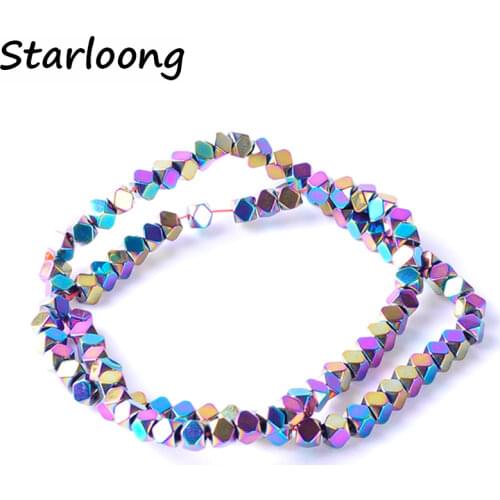 1strand/lot 3mm Natural Hematite Stone Bright Multicolor Polyhedron Shape Loose Spacer Beads for DIY Jewelry Making Necklace