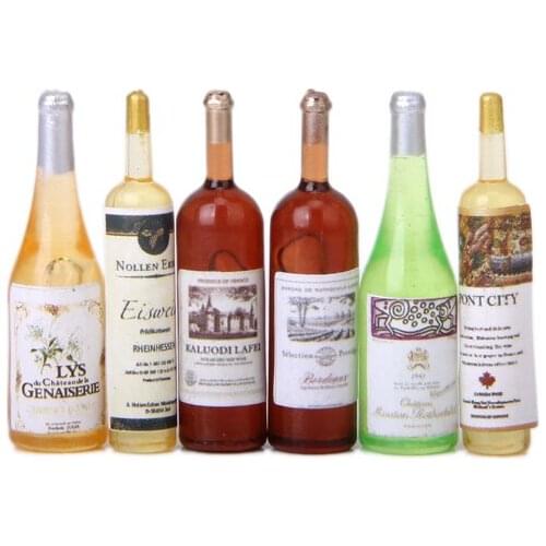 6 pcs Miniature Beer Wine Bottles for 1/12 Dolls House Accessories Decoration Kids Playset