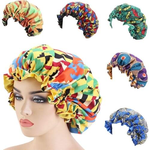 Satin Bonnet for Women African Patterns Print Hair Care Bonnet Ladies Double Layer Silky Lined Sleep Cap Reversable Headdress