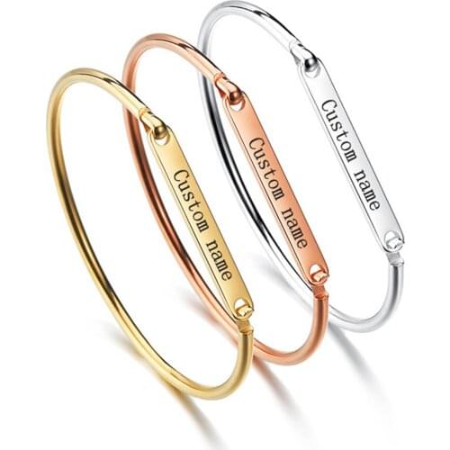 Free Engraving Customized Bangles Stainless Steel Letter Name Custom Lovers Bracelet Stainless Steel Bracelet Womens Jewelry