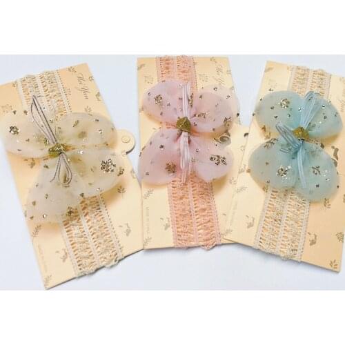 Glitter Sequins Net Yarn Bows Infant Hairband Cute Handmade Bowknot Elastic Headband Children Headwear Birthday Gift Photo Props