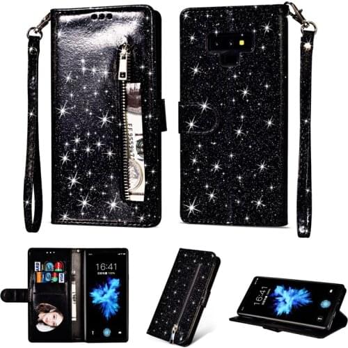 Glitter Wallet Case For Samsung S6 S7 S8 S9 Plus Edge Note 8 9 cases Zipper Book Bling Flip Cover Purse Phone Shell for A5 A6 A7