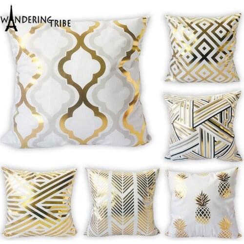 Bronzing Geometric Cushion Cover Plaid Decorative Cushions Home Decor Pillow Case Covers Cojines Bed Throw Pillows Cases Kissen