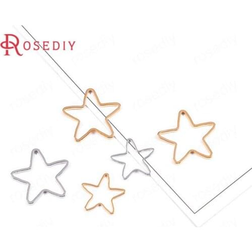 D589)20 pieces 8mm 16mm 22mm 24K Gold Color Brass Star Shape Closed Rings Diy Jewelry Findings Earrings Accessories Wholesale