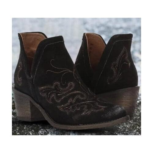 Spring autumn womens casual cowboy boots square heel ankle boots