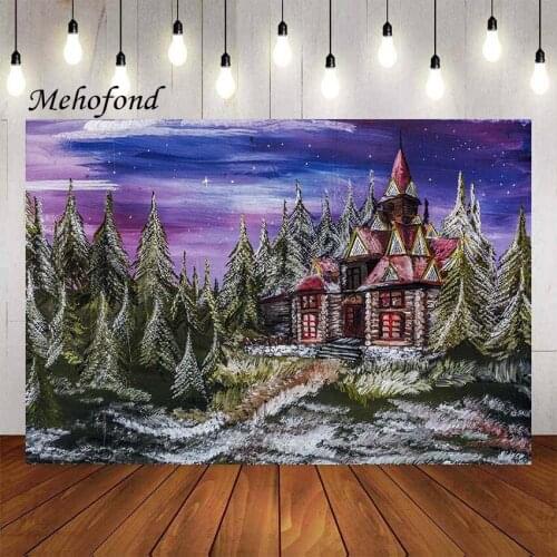 Mehofond Photography Background Winter Forest Cabin Fairytale Pine Tree Baby Shower Birthday Party Decor Backdrop Photo Studio