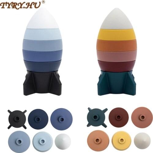 TYRY.HU 6pcs Baby Toys Silicone Building Block Silicone Teether Rocket Soft Block Educational Montessori Toys Stacking Blocks